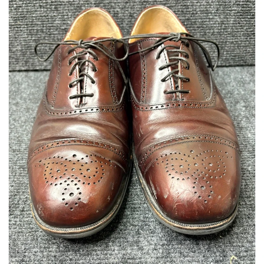 Dexter USA Mens Leather Cap Toe Oxford Shoes Burgundy Brogue Dress Lace Up 10.5
